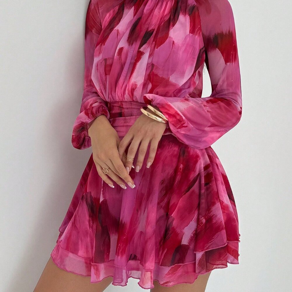 Purple Casual Women's Romantic Long Sleeve Tie Dye Dress - Picture 7 of 7